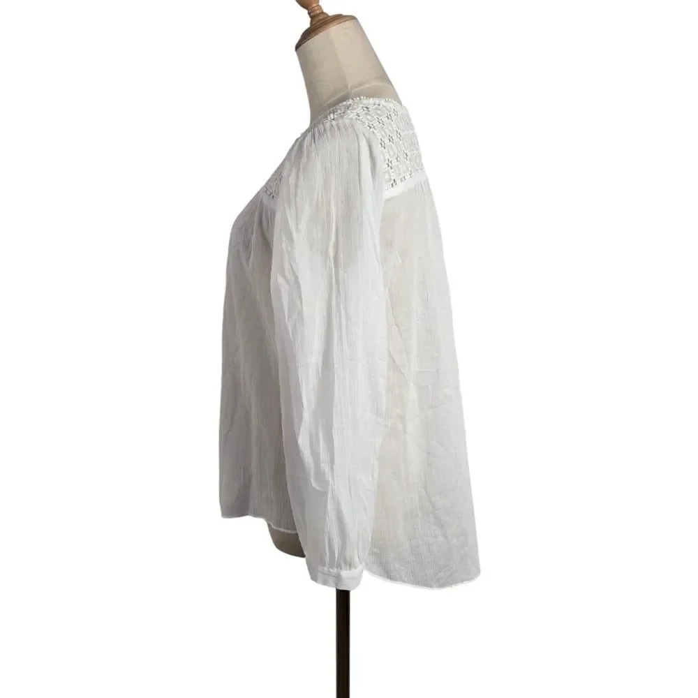 J. Crew White Cotton Boho Peasant Top